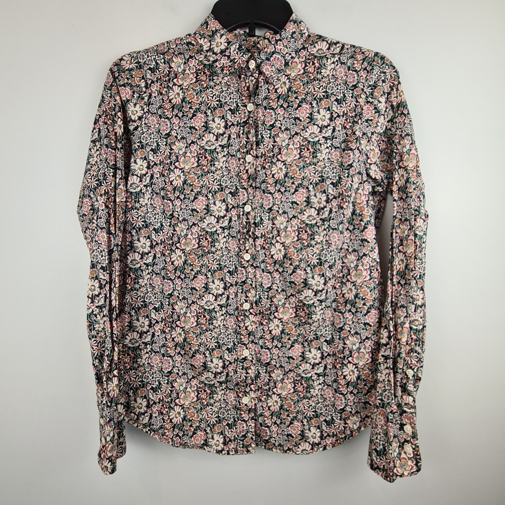 J.Crew Liberty‎ Fabric Floral Button Down Shirt Womens 6 Navy Pink Long Sleeve